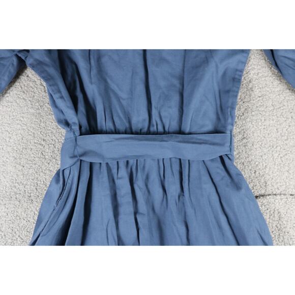 New Pact Dress Medium Blue Organic Cotton Sunset Lightweight Belted Midi Sample - Picture 11 of 15